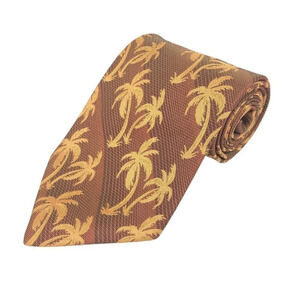 Tommy Bahama Men's Woven Silk Necktie Palm Trees Made in USA Brown Burnt Orange